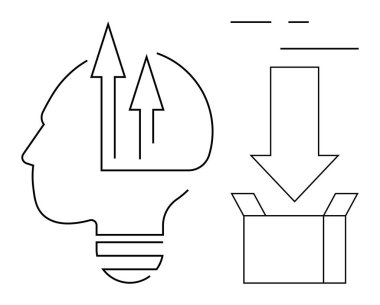 Baş çizgisi yukarı doğru oklarla bütünleşik, yeniliği temsil ediyor. Aşağıya bakan ok, fikirleri, yaratıcılığı, beyin fırtınasını ve kutunun dışındaki düşünceleri sembolize ediyor. İdeal