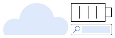 Bulut depolama, veri yönetimi ve dijital bilgiyi temsil eden bir arama çubuğu ve sunucu simgesine sahip büyük bulut. Teknoloji, internet, veri depolama, sunucu, arama aracı, bulut hesaplama için ideal