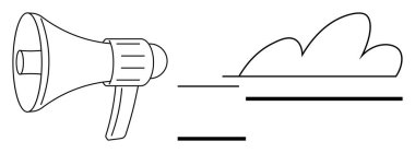 Megafon, soyut bir bulut şekline doğru ses dalgaları yansıtıyor. İletişim, pazarlama, duyurular, işbirliği, ağ oluşturma, dijital medya ve topluluk önünde konuşma için ideal. Basit düz metafor