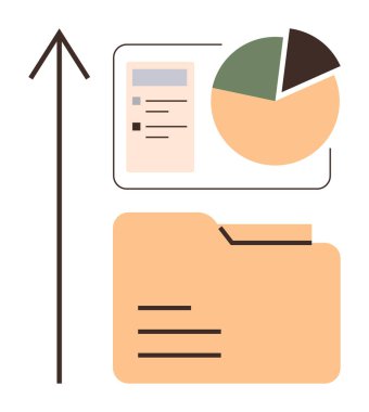 Turta tablosu, dokümanların olduğu klasör ve veri analizini, ilerlemeyi ve bilgi organizasyonunu vurgulayan yukarı doğru ok. İstatistikler, iş büyümesi, analitik, organizasyon yönetimi için ideal