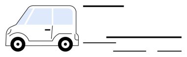 Hareket çizgileriyle hızlı giden minimalist kompakt araba. Hız, verimlilik, çevre dostu seyahat, modern tasarım, kentsel hareketlilik, teknoloji, sürdürülebilir ulaşım için ideal. Basit düz metafor