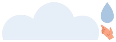Yumuşak hatlı bulut ve insan elinin yanında tek bir yağmur damlası. Konseptler için ideal hava durumu, yağış, su döngüsü, çevre, iklim farkındalığı