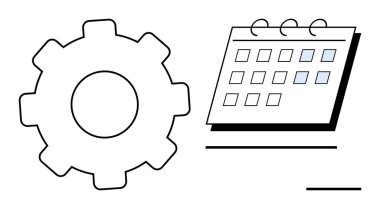 İşaretli günleri gösteren bir takvimin yanında işlem optimizasyonu, görev çizelgesi ve iş akışı yönetimi yer alır. Üretkenlik, strateji, organizasyon, zaman yönetimi, planlama için ideal