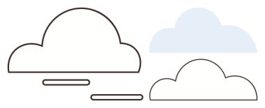 Ana hatlarda bulut şekilleri ve dinamik yatay çizgileri olan katı şekiller. Hava durumu, iletişim, bağlantı, seyahat, veri depolama, yenilik, soyut düşünce, basit düz metafor