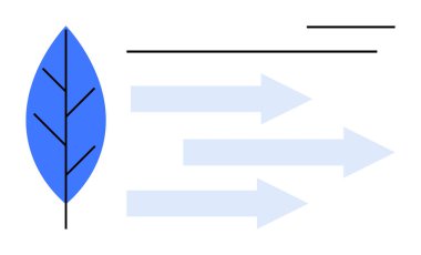 Mavi yaprak üç yatay ok ve minimum çizgi ile eşleştirildiğinde büyüme, sürdürülebilirlik ve ilerleme kavramları ön plana çıkar. Ekoloji, yön, çevre, liderlik, yenilenme, hareket için ideal