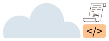 İmza ve kodlama etiketli dijital belgeye bağlı bulut bulut bulut depolama, e-imzalar ve teknolojiyi işaret ediyor. İş, teknoloji, bulut hesaplama, e-imza ve veri için ideal