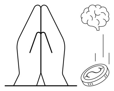 Eller duada yüzen bir beynin yanında birleşti ve bozuk para tasvir eden kavramlar farkındalığı, hayırseverliği, zihinsel berraklığı, manevi zenginliği, meditasyonu, fedakarlığı ve minnettarlığı işaret ediyor. Basit.