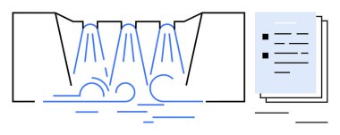 Akan şelale organize belgelere dönüşüyor, ilerlemeyi, iş akışını, verimliliği, yaratıcılığı, yapıyı ve işbirliğini sembolize ediyor. Basit düz metafor için ideal