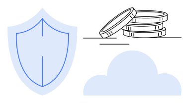 Para yığınının yanında kalkan ana hatları ve bulut finansal güvenliği, veri korumasını ve bulut güvenliğini vurguluyor. Finans, sigorta, siber güvenlik, bulut depolama, çevrimiçi güvenlik, tasarruflar için ideal