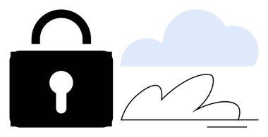 Bulut anahatlarının yanındaki kapalı kilit bulut depolama güvenliği, mahremiyet ve korumayı temsil ediyor. Teknoloji, bulut hesaplama, dijital güvenlik, siber güvenlik, şifreleme, ağ kurmak için ideal