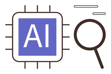 Yapay zeka etiketli mikroçip büyüteç vurgulama teknolojisi, yenilik, dijital araştırma, yapay zeka, veri analizi, makine öğrenmesi, otomasyon ile eşleştirildi. Teknoloji kavramları için ideal