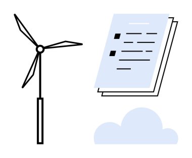 Rüzgar türbini, dijital belge ve bulut yeşil enerjiyi, bulut teknolojisini ve yenilenebilir kaynakları vurguluyor. Sürdürülebilirlik, teknoloji, yenilik, eko-bilinç dijital dönüşüm için ideal