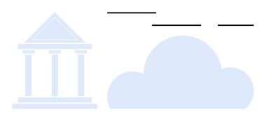 Klasik sütun yapısı ve bulut içeren soyut illüstrasyon, geleneksel kurumların dijital çerçevelere geçişini sembolize ediyor. Teknoloji, yenilik ve bulut depolama için ideal