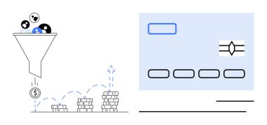 Kullanıcıları gelir yığınlarına filtreleyen huni kurşun dönüşümünü sembolize ediyor. Yığın ilerlemesi bizi modern bir kredi kartına götürür. Pazarlama, finans, e-ticaret, analitik, büyüme hacklemesi, ödeme için ideal