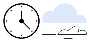 Zaman yönetimi, sükunet, akış ve değişimi sembolize eden bulut ve rüzgar çizgileriyle eşleştirildi. Temalar için ideal zamanlama, farkındalık, verimlilik, hava durumu, basitlik