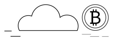 Bulut ve Bitcoin para bulut hesaplama ile dijital para ilişkilerini vurguluyor. Finans, teknoloji, engelleme zinciri, veri depolama, yenilik, güvenlik, ademi merkeziyet için ideal. Basit bir daire.