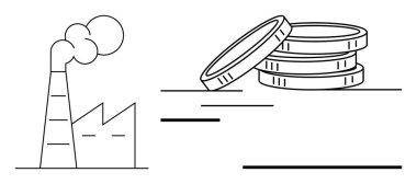 Fabrika yakındaki madeni paralarla duman yayıyor, endüstriyi, ekonomiyi ve finansal büyümeyi temsil ediyor. İş, ticaret, kalkınma, endüstri sürdürülebilirlik ekonomisi yatırımı için ideal. Basit.