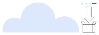 Aşağıya doğru ok atan büyük mavi bulut yazılım indirmesini, bulut transferini ve dosya depolamasını simgeliyor. Teknoloji, iletişim, veri yönetimi, dijital çalışma alanı, dosya için ideal