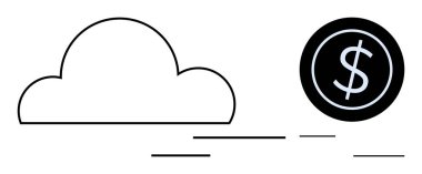 Kara para ve hareket çizgileri olan bulut çizgisi. Finans, bulut hesaplama, e-ticaret, dijital ödemeler, bankacılık, tasarruf ve teknoloji için ideal. Basit düz metafor