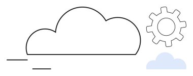 Büyük çizgili bulut hareket, daha küçük bulut ve teçhizatı işaret ediyor. Teknoloji, bulut hesaplama, sistem entegrasyonu, dijital dönüşüm, süreç otomasyonu, ağ verileri için ideal