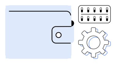 Tokalı cüzdan, şifre kutusu ve teçhizat finans, güvenlik, yönetim ve dijital sistemleri temsil ediyor. Bütçe, fintech, ayarlama mekanizmaları siber güvenlik hesapları ve organizasyon için ideal