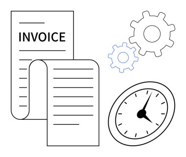 Faturalar, dişliler ve analog saat üretkenliği, otomasyonu ve zaman verimliliğini ön plana çıkarıyor. Finans, iş akışı, teslim tarihleri, proje yönetimi otomasyon planlaması için ideal basit bir daire