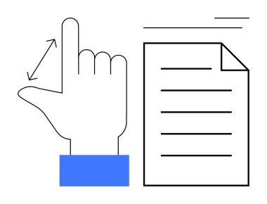 Oklarla el kaldırma hareketi, kısmen katlanmış bir belgenin yanında. UI tasarımı, teknoloji, navigasyon, talimat, eğitim, veri erişimi için ideal, basit düz metafor
