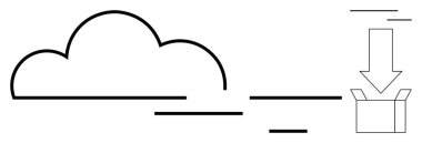Bulut, basit bir ok grafiğiyle açık bir kutuya veri aktarıyor. Depolama, bulut hesaplama, dosya paylaşımı, indirme, teknoloji, dijital çözümler, basit düz metafor