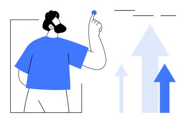 Oklara doğru hareket eden adam büyümeyi, liderliği, başarıyı ve vizyonu simgeliyor. Başarı, strateji, yenilik, motivasyon hedefi kişisel gelişim için idealdir. Basit bir düz metafor.