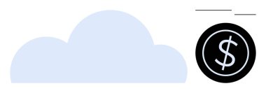 Cloud shape beside currency symbol suggesting financial aspects of cloud technology. Ideal for cloud storage, technology, finance, business, growth, investment, or economic trends. Simple flat