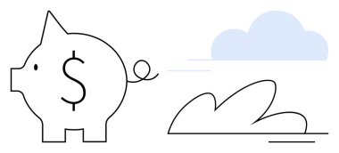 Minimalist line art of a piggy bank with dollar sign and motion lines, symbolizing quick savings or investments. Ideal for finance, banking, wealth management, budgeting, growth, future planning
