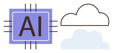 AI microchip and cloud icons signifying artificial intelligence, cloud computing, digital innovation, data storage. Ideal for AI systems, technology, machine learning, databases, analytics