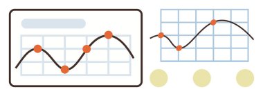 Two line graphs with orange data points showing trends over grids, illustrating statistics, growth, and performance tracking. Ideal for data analysis, business growth, strategy, trends