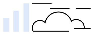 Minimalist cloud with dynamic lines and bar chart element interconnected. Ideal for digital transformation, cloud computing, data management, network solutions, analytics, innovation, simple flat