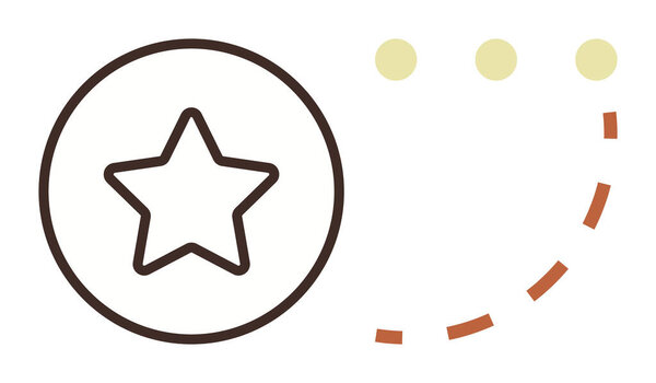 Star enclosed in a circle paired with dotted curved path and dots. Ideal for success, achievement, strategy, progress, goal-setting, motivation, creativity. A simple flat metaphor