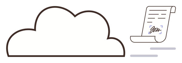 Cloud storage with a signed document resting nearby, symbolizing digital contracts, e-signatures, and secure file management. Ideal for technology, legal services, data security, cloud innovation