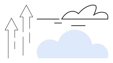 Upward arrows and cloud shapes imply growth, success, motion, and aspirations. Ideal for business, innovation, career, progress opportunity motivation digital trends. A simple flat metaphor