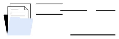 Folder with stacked papers and adjacent headlines, lines emphasize hierarchy and data structure. Ideal for organization, filing, document management, business, workflow, data storage, simple flat