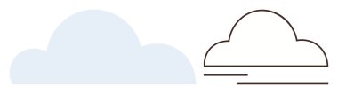 Two clouds in contrasting styles solid and outlined, minimalistic design. Ideal for weather, climate, data storage, technology, connectivity, simplicity, minimal flat metaphor