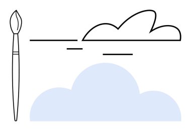 Paintbrush creating abstract cloud with clean lines and a soft blue fill. Ideal for creativity, artistry, inspiration, design, minimalism, imagination, and abstract visuals. Simple flat metaphor
