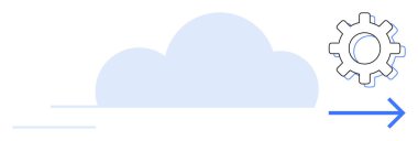 Cloud graphics with a gear and arrow representing innovation, development, progress, and cloud-based solutions. Ideal for technology, automation, software, innovation, strategy cloud services