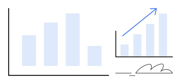 Bar chart with upward-growing bars and a blue arrow symbolizing growth, progress, and performance improvement. Ideal for business, finance, analytics, strategy, achievement, planning and goals