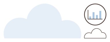 Large cloud illustration with blue analytics bar graph inside a circle on the side. Ideal for technology, cloud computing, data storage, business analytics, digital solutions, IT services, simple