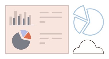 Bar chart, pie chart, and cloud analytics elements with minimalistic design. Ideal for data analysis, statistics, reporting, cloud computing, business intelligence, presentations and infographics