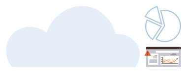 Cloud icon, pie chart, and analytics dashboard with alert highlights data monitoring, storage, and processing. Ideal for cloud computing, big data, technology, business analytics cybersecurity