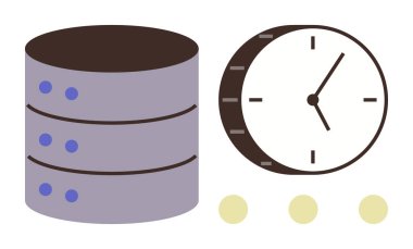 Stack of server disks beside a clock emphasizing data management, efficiency, and time tracking. Ideal for technology, database management, cloud computing, productivity, scheduling, IT systems