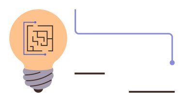 Lightbulb with maze-inspired circuit design emphasizing creativity and problem-solving. Connected path highlights connection, technology, and direction. Ideal for innovation, tech, strategy