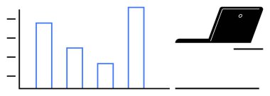 Bar graph alongside a laptop, displaying data growth and analytical insights. Ideal for business, analytics, technology, research, marketing, education innovation. A simple flat metaphor