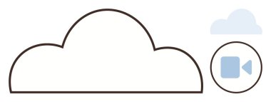 Large outlined cloud with streaming icon, representing digital storage and media access. Ideal for technology, cloud computing, online video, data sharing, multimedia, remote access, simple flat