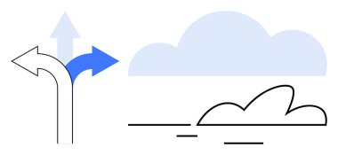 Three diverging arrows represent choices and decisions, paired with a minimalist cloud hinting at ideas or aspirations. Ideal for strategy, navigation, innovation, growth, planning, goals